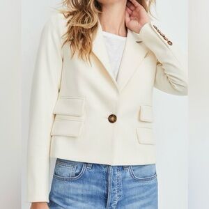 $648 NWOT Veronica Beard Boon Ecru Ivory Single Breasted Crepe Jacket Blazer 12